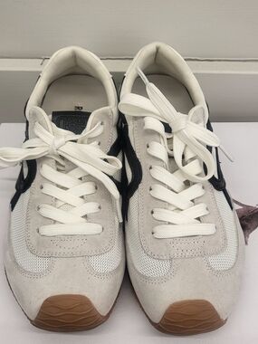 Retro Runner Sneakers in White and Black with Gum Soles